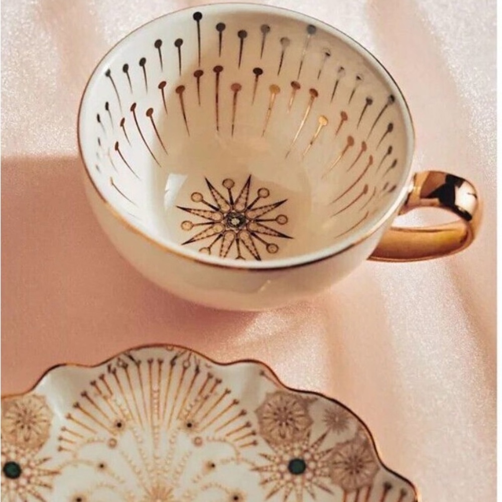 Anthropologie Catherine Martin Starry Night Teacup Saucer Celestial Art Deco NEW